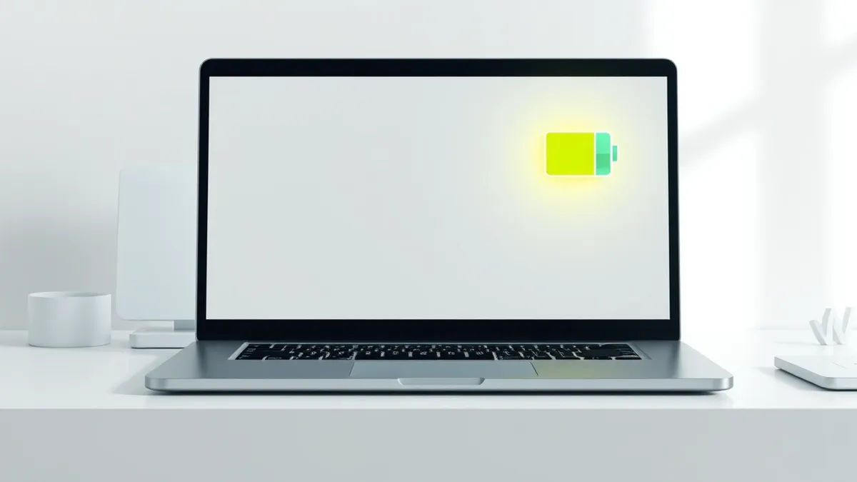 Illustration: A sleek laptop sits on a clean white desk with its screen displaying a blank browser window.