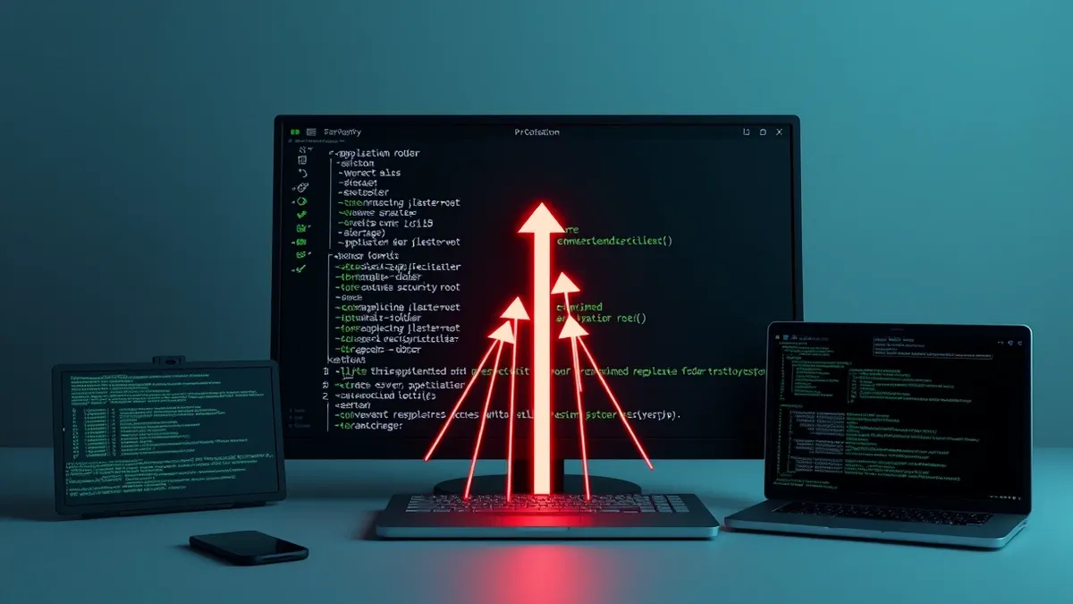 Illustration: A dark web server console displays a complex directory tree structure.