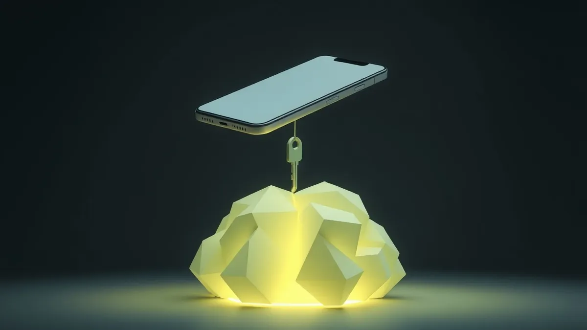 Illustration: A sleek smartphone floats above a glowing, abstract cloud formation.