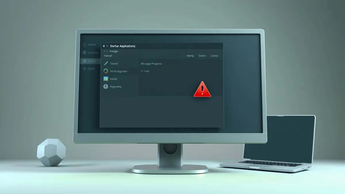 Illustration: A computer monitor displays a task manager window with a startup applications tab that hides several small icons behind a blurred section.