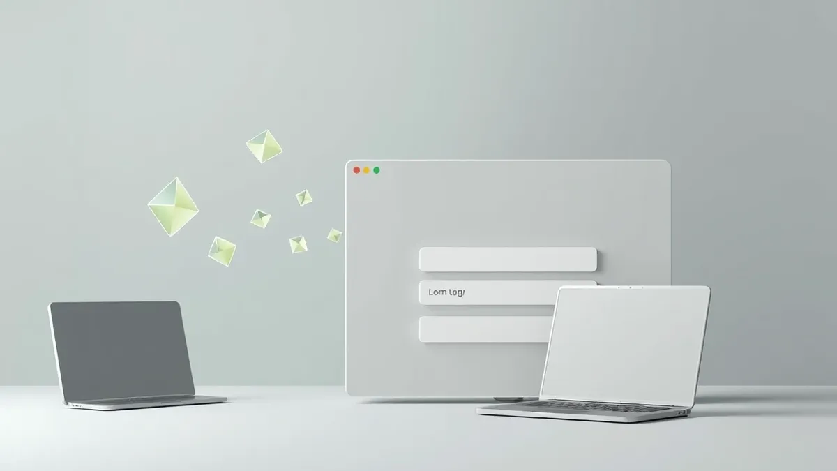 Illustration: A generic web browser window displays a blank login form.
