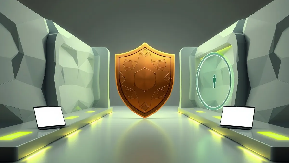 Illustration: Two distinct digital pathways diverge at a sleek central gateway.