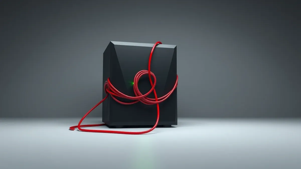 Illustration: A sleek black server sits in a quiet room.