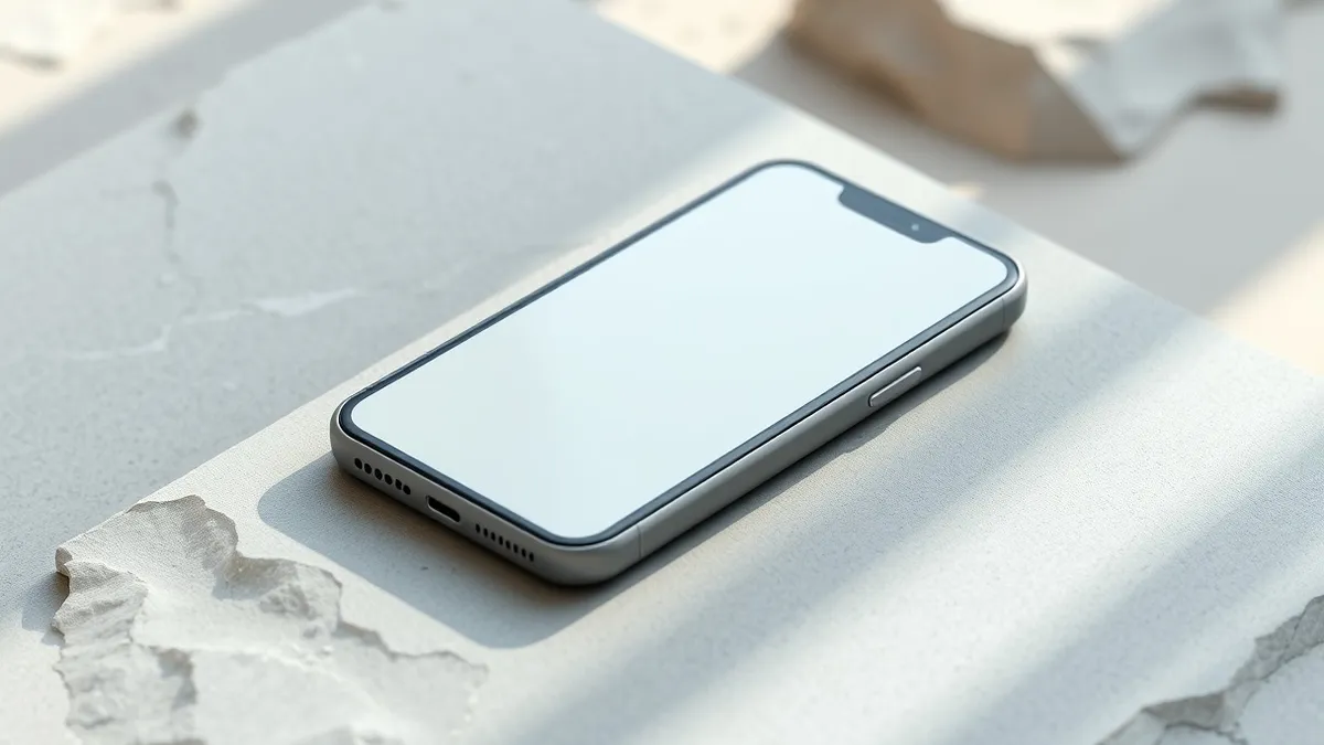 Illustration: A matte-finish smartphone rests on a smooth stone surface, its clean design highlighted by soft natural light.