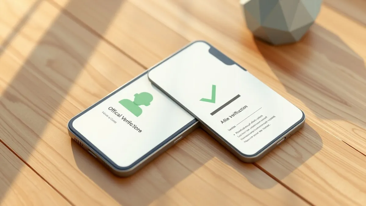 Illustration: A smartphone rests on a wooden table next to an official-looking identity card.
