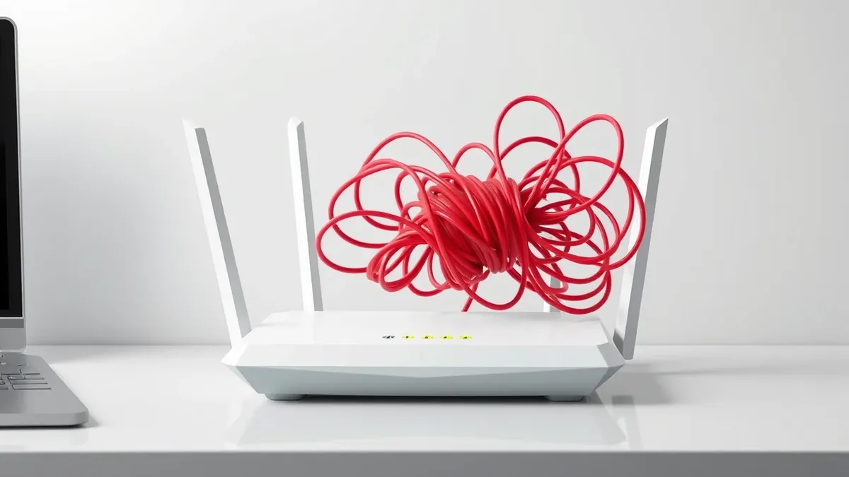 Illustration: A white home wireless router sits on a clean desk surface.