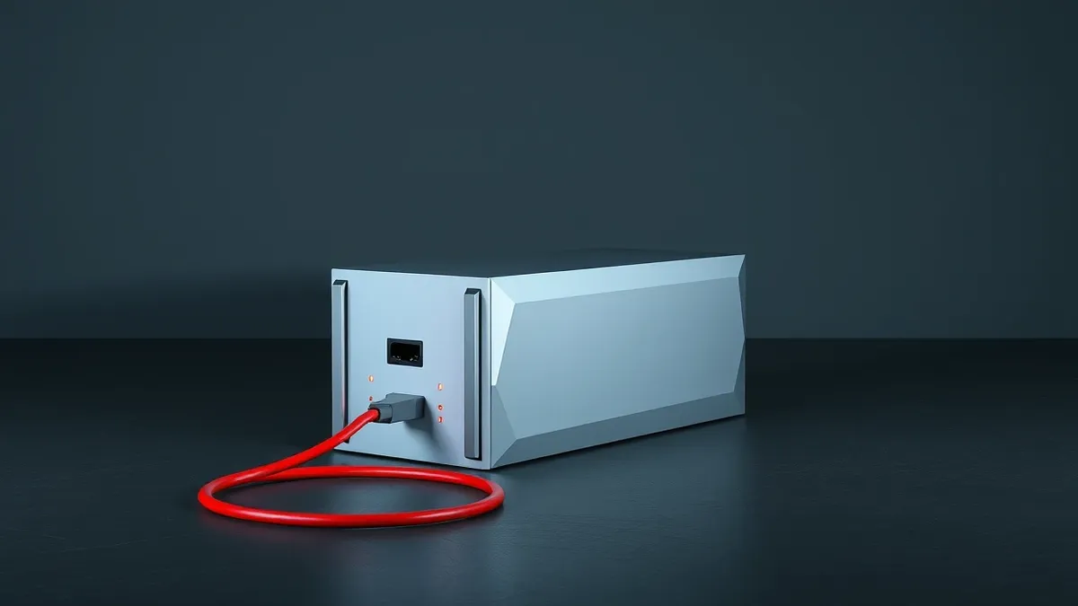 Illustration: A sleek silver server blade sits isolated on a dark concrete floor.