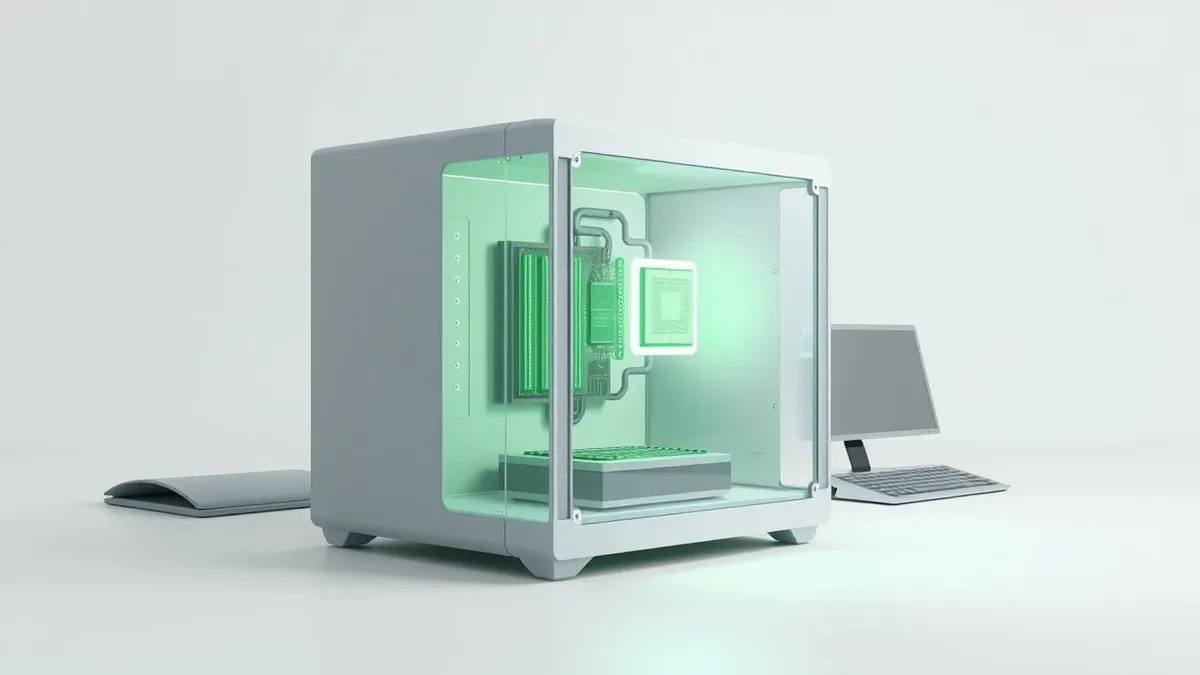 Illustration: A sleek, minimalist desktop computer sits on a clean white surface.