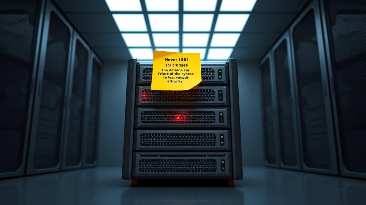 Illustration: A generic stack of server blades sits in a dark room with a red warning light blinking on the front panel.