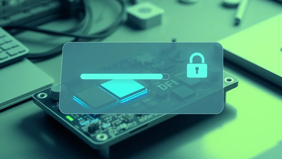 Illustration: A transparent circuit board rests on a workbench, its internal chips glowing with faint blue light.