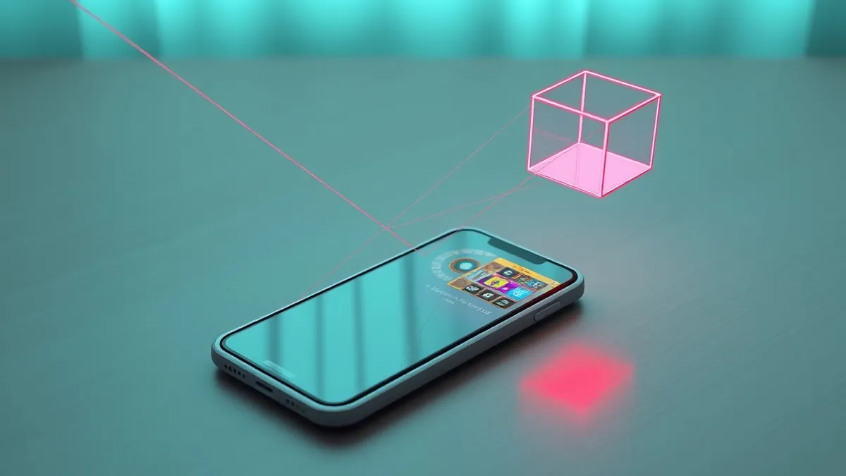 Illustration: A smartphone rests on a wooden table, its screen displaying a colorful but empty mobile game interface.
