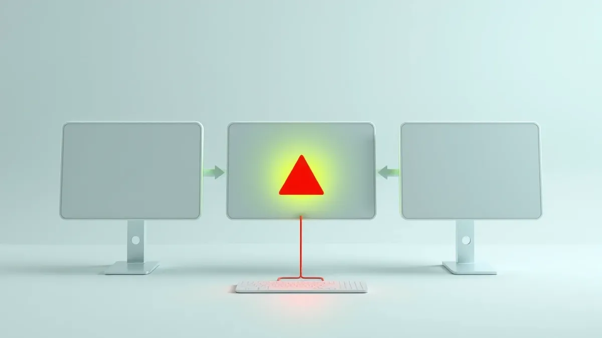 Illustration: A digital flowchart floats in empty space, showing smooth arrows connecting three blank interface panels.