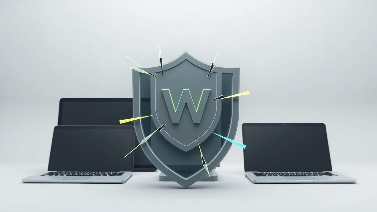 Illustration: A stylized web server icon sits behind a fragile, translucent shield.