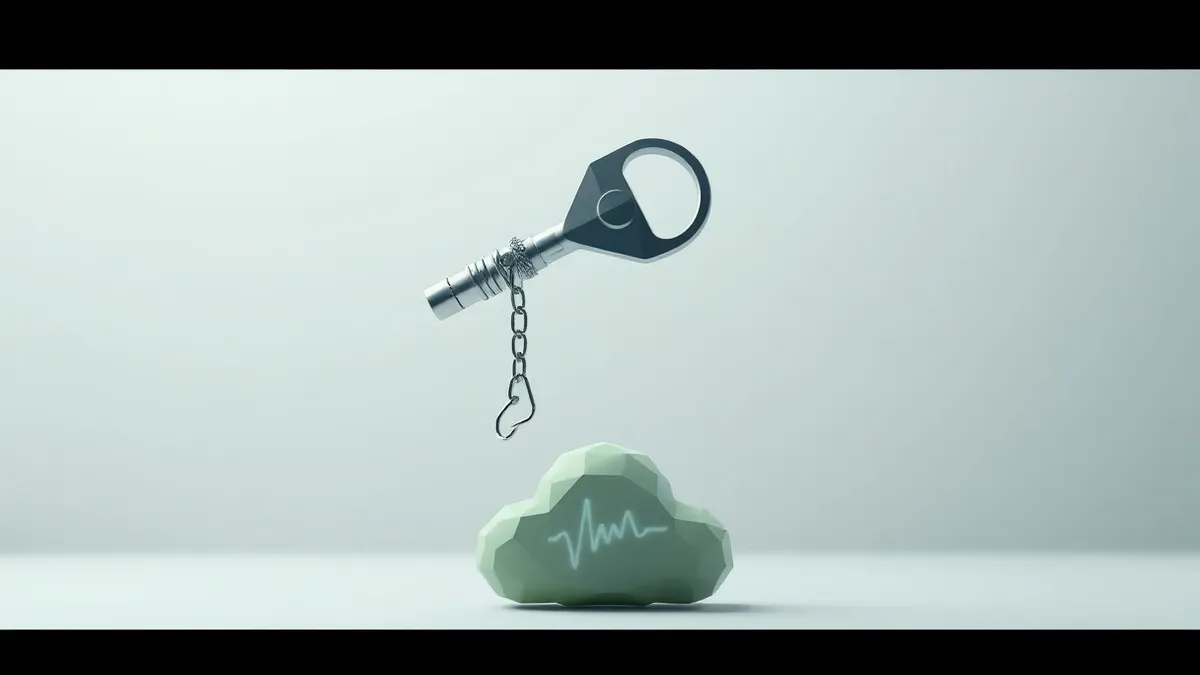 Illustration: A sleek, metallic digital key hovers above a small, glowing cloud icon.