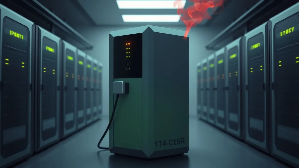 Illustration: A darkened server room contains rows of backup hardware with blinking status lights.