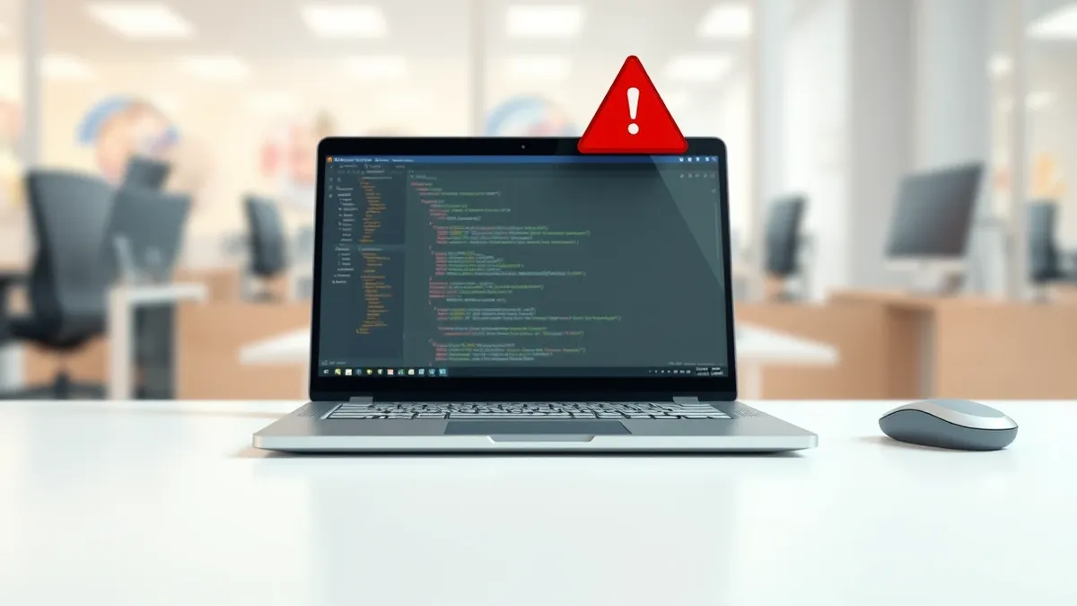 Illustration: A sleek laptop sits on a clean desk, its screen displaying a blank code editor window.