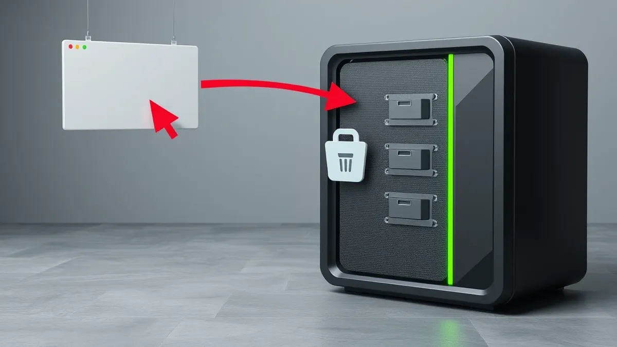 Illustration: A sleek black server tower sits on a concrete floor.