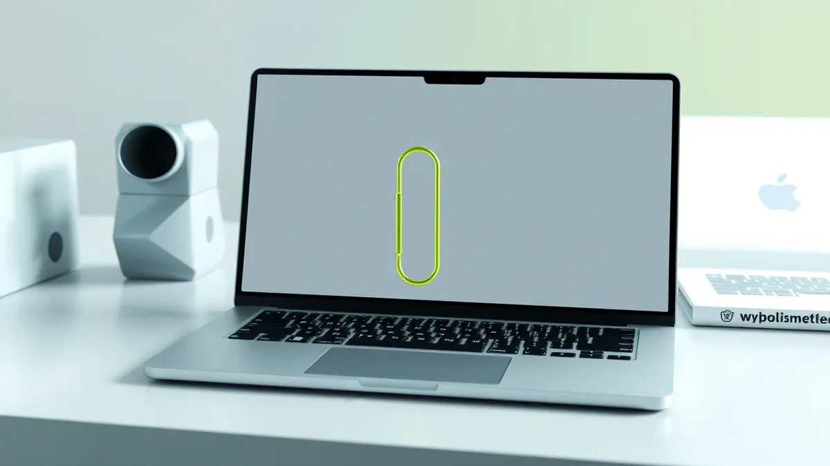 Illustration: A sleek laptop sits open on a desk with its screen displaying only blank abstract shapes.