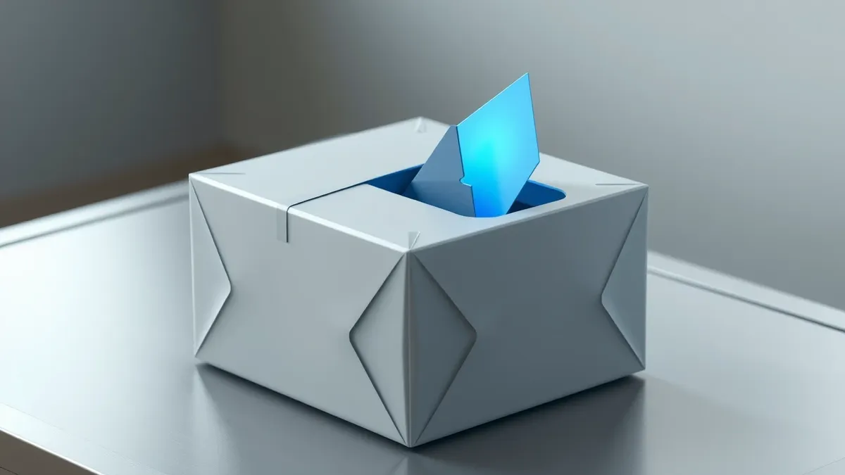 Illustration: A sealed gray software package box sits on a metal table.