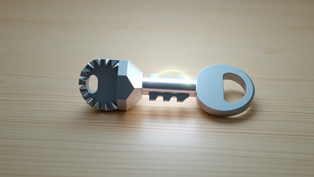 Illustration: Two distinct metallic keys rest on a clean wooden surface.