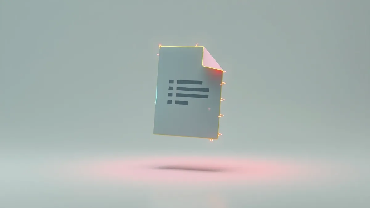 Illustration: An isolated document file floats alone in empty space, detached from any email interface or surrounding context.
