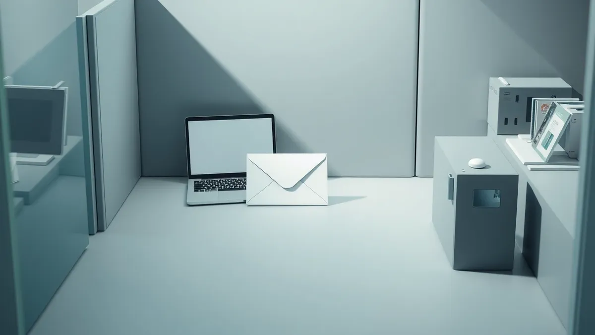 Illustration: A sleek office cubicle sits empty beside a neatly organized desk.