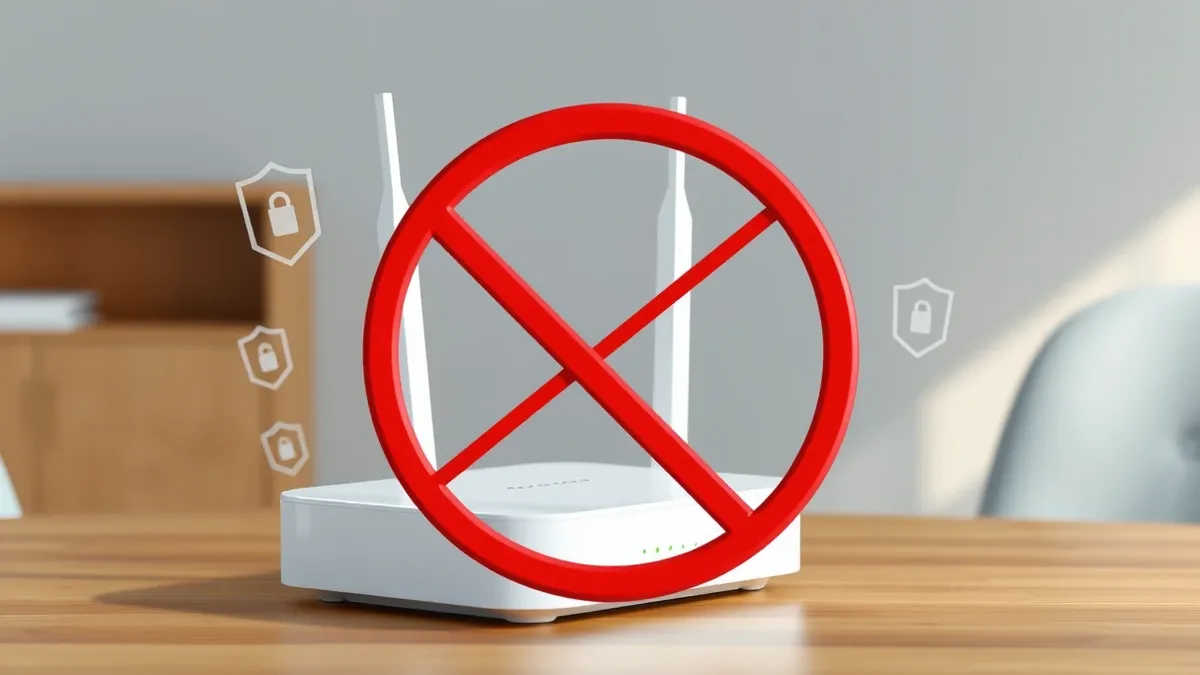 Illustration: A white wireless router sits on a wooden table with its antenna upright.