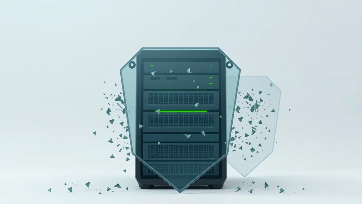 Illustration: A database server sits behind three translucent shields stacked in descending size.