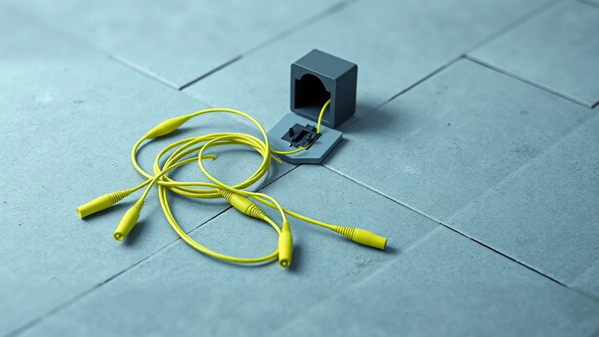 Illustration: A tangle of fiber optic cables lies severed on a concrete floor, their bright colored ends exposed and disconnected.