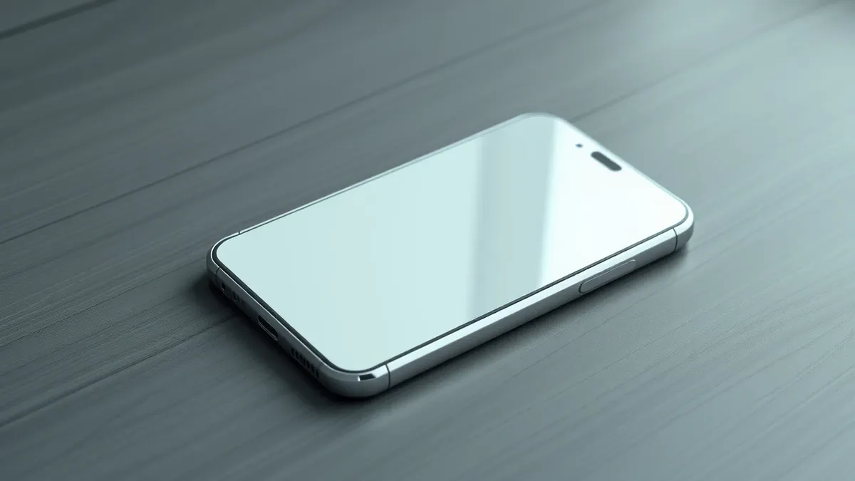 Illustration: A silver smartphone rests on a matte wooden table, its rear camera lens covered in faint grey smudges.